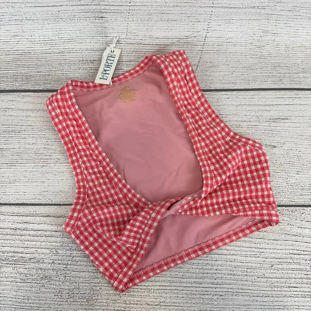 LaPorte Swim Women's Pink & White Gingham Danielle Twist Bikini Top Size XS